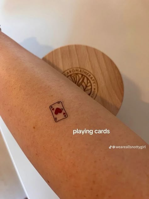 Minimalist Playing Card Tattoo, Dainty Card Tattoo, Small Rectangle Tattoo, 13 Pool Ball Tattoo, Ace Up My Sleeve Tattoo, Card Heart Tattoo, Fine Line Dice Tattoo, Ace Card Tattoos, Tiny Playing Card Tattoo