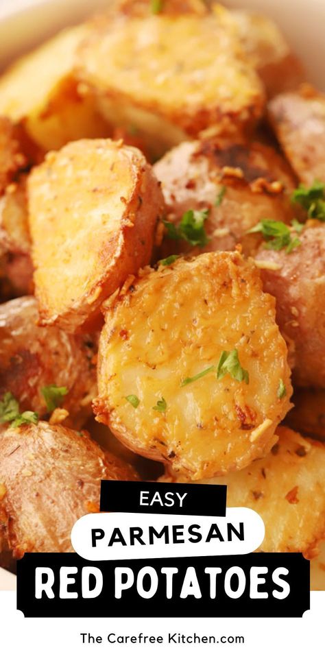 Parmesan Roasted Red Potatoes Oven, Red Potatoes With Parmesan Cheese, Smashed Red Potatoes Parmesan, Parmasean Potatoes Parmesan, Parmesan Red Potatoes Baked, Best Way To Cook Red Potatoes, Mini Red Potatoes Recipes Oven, Roasted Small Red Potatoes Oven, Viral Crispy Parmesan Potatoes