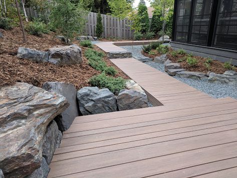 Composite Deck Boardwalk Platform Deck, Wood Walkway, Composite Deck, Yard Landscape, Trex Deck, Deck Ideas, Modern Scandinavian, Composite Decking, Back Garden