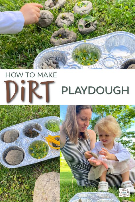 The best DIRT playdough recipe! This easy no cook playdough recipe uses DIRT from outside making it the perfect addition to a mud kitchen this summer. Mud Kitchen Recipes, Mud Kitchen Activities, Toddler Backyard, Cook Playdough Recipe, No Cook Playdough, Mud Play, Cooked Playdough, Clay Activity, Playful Art