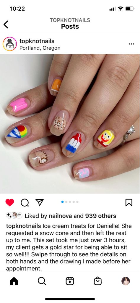 Summer Ice Cream Nails, Hot Dog Nail Art, Popsicle Nails Designs, Popsicle Nail Art, Popsicle Nails, Dog Nail Art, Food Nail Art, Artsy Nails, Ice Cream Nails