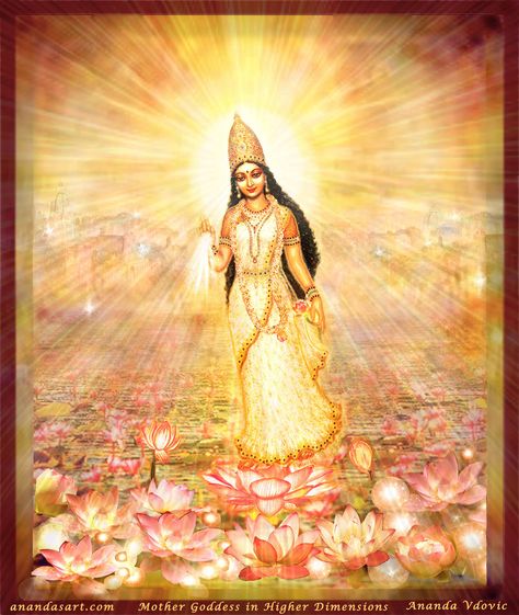 Goddess in Higher Dimension Heavenly Landscape, Maa Lakshmi, Gods Goddesses, Saraswati Goddess, Divine Goddess, Lakshmi Images, Indian Goddess, Vedic Art, Divine Mother