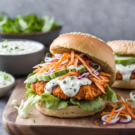 Crispy Buffalo Chicken Burgers with Ranch Slaw Buffalo Chicken Burgers Ground, Gourmet Chicken Burgers, Chicken Pineapple Burgers, Ree Drummond Buffalo Chicken Burgers, Buffalo Chicken Burgers Pioneer Woman, Buffalo Chicken Breast, Buffalo Chicken Burgers, Fried Chicken Breast, Buffalo Sauce