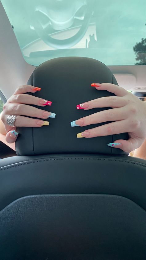 Colorful Square Nail Designs, Acrylic Nails Ideas Aesthetic, Simple Nail Designs Summer 2024, Nail Art Designs Summer 2024, Ideas De Uñas Aesthetic, Uñas Aesthetic, Wow Nails, Colorful Nails, Soft Nails