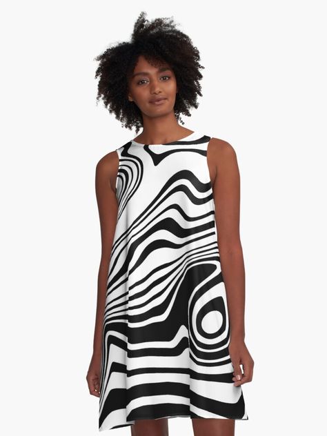 black and white abstract marbled lines, makes an eye-catching yet timeless design for clothing, home decor and accessories • marbled, black, white, black and white, line art, stylish, fancy, fashionable Curvy Lines Pattern, White A Line Dress, Printed Fashion, Look Into My Eyes, Black And White Lines, Illusion Dress, Black And White Wallpaper, Aline Dress, Black And White Abstract