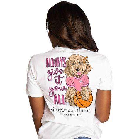 Simply Southern Shirts Basketball T-Shirt for Women in White Dog Volleyball, Preppy Dog, Southern Preppy, Simply Southern Shirts, Soccer T Shirt, Volleyball Tshirts, Simply Southern Tees, White Short Sleeve Shirt, Preppy Southern