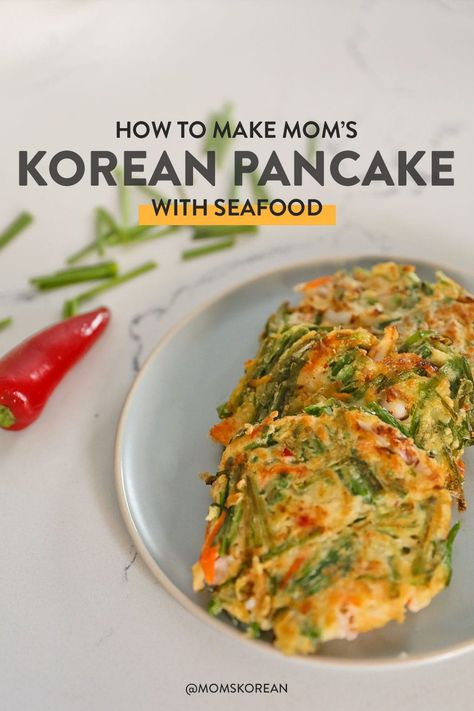 Korean Shrimp Pancake, Korean Pancake Mix Recipe, Pajeon Recipe Korean Pancake, Korean Jeon Recipe, Easy Korean Pancake Recipe, Korean Seafood Pancake Recipe, Korean Pajeon, Pajeon Recipe, Haemul Pajeon