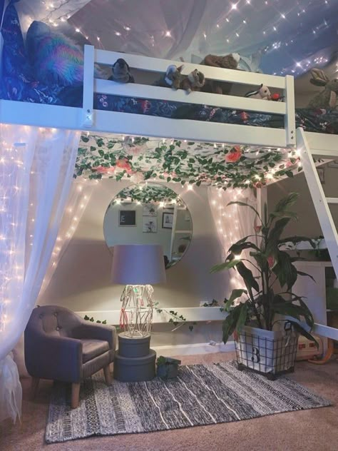 A Loft Bed, Loft Style Bedroom, Neon Room, Room Redesign, Dekorasi Kamar Tidur, Indie Room, Cute Bedroom Decor, Redecorate Bedroom, Cozy Room Decor