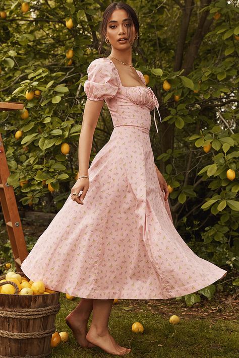 Clothing : Midi Dresses : 'Tallulah' Pink Floral Puff Sleeve Midi Dress Floral Print Dress Summer, Floral Print Dress Long, Maxi Sundress, Floral Outfit, Puff Sleeve Dresses, Floral Print Maxi Dress, Floral Print Maxi, Pink Midi Dress, Vestido Casual