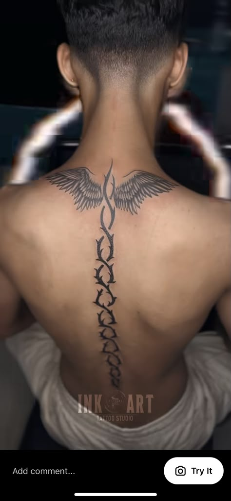 Back Tats Men Spine, Men Back Tattoos Ideas Guys, Spine Tattoo Men Ideas Design, Men’s Spine Tattoos, Back Tattoo Men Spine, Nordic Back Tattoo, Back Tattoo Men Ideas, Back Tats Men, Spinal Tattoo For Men