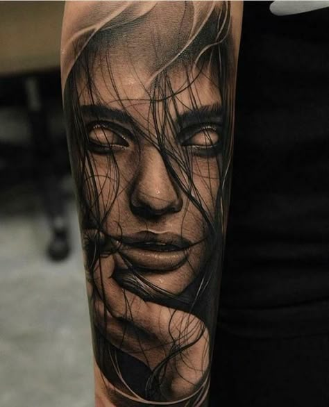 Dark Tattoos For Men, Portrait Tattoo Sleeve, Gotik Tattoo, Girl Face Tattoo, Skull Sleeve Tattoos, Realistic Tattoo Sleeve, More Tattoo, Scary Tattoos, Creepy Tattoos