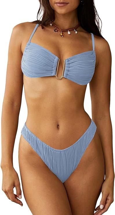 The textured swimsuit features with push up v-wire underwire bikini top and tie side high leg thong bottom, so it fits you perfectly and makes you look more charming and sexy.Super soft material for silky feel and quick drying stretch fabric for a comfortable fit #ad #affiliate Textured Swimsuit, Swimsuit Cover Ups, Swimsuit Cover, High Leg, Fashion Pieces, Women Swimsuits, Bathing Suit, Soft Material, It Fits