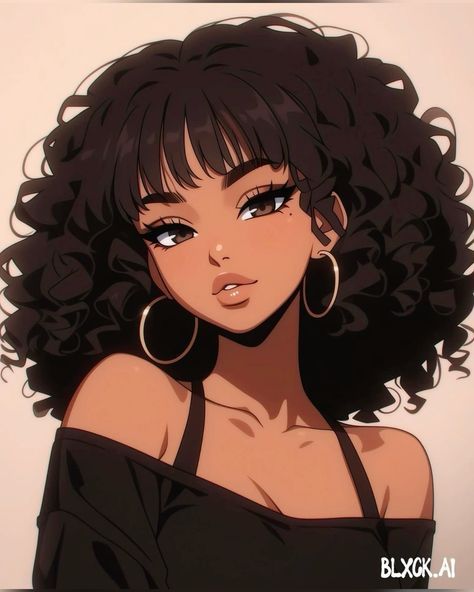 Curly Hair Cartoon, Art Black Love, Black Cartoon, Black Love Art, Black Art Pictures, Afro Art, Cartoon Profile Pics, Cute Art Styles, Black Women Art