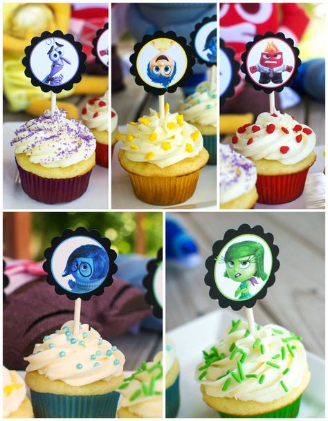 Inside Out 2 Cupcakes, Inside Out Cupcakes, Mickey And Minnie Birthday Party, Jelly Bean Cupcakes, Mickey And Minnie Birthday, Inside Out Birthday Party, Inside Out Party Ideas, Inside Out Movie, Minnie Cupcakes