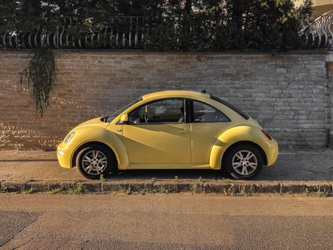 1999 Volkswagen New Beetle Yellow Buggie Car, Beetle Car Yellow, Yellow Volkswagen Beetle Aesthetic, Yellow Beetle Car Aesthetic, Beetle Car Aesthetic, Yellow Bug Car, Beetles Car, Beetle Car Volkswagen, Vw Beetle Aesthetic