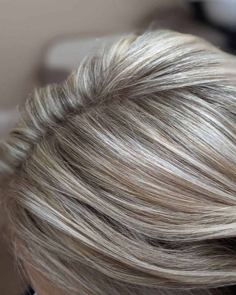 White Hair With Highlights And Lowlights, How To Add Lowlights To Blonde Hair, Gray Hair With Black Lowlights, Blonde Highlights By Hair Pattern, Blond Highlights To Cover Gray, Blonde Hair For Graying Hair, Best Hair Color To Hide Grey Hair Blonde Highlights, Blond Grey Highlights, Blonde Hair Turning Gray