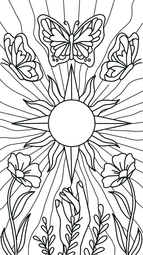 Whimsigoth Coloring Page, Best Friend Coloring Pages For Adults, Peaceful Coloring Pages, Pictures To Color In, Hippy Coloring Pages, Coloring Book Pages Easy, Fun Coloring Pages For Adults, Bold And Simple Coloring Pages, Free Procreate Coloring Pages