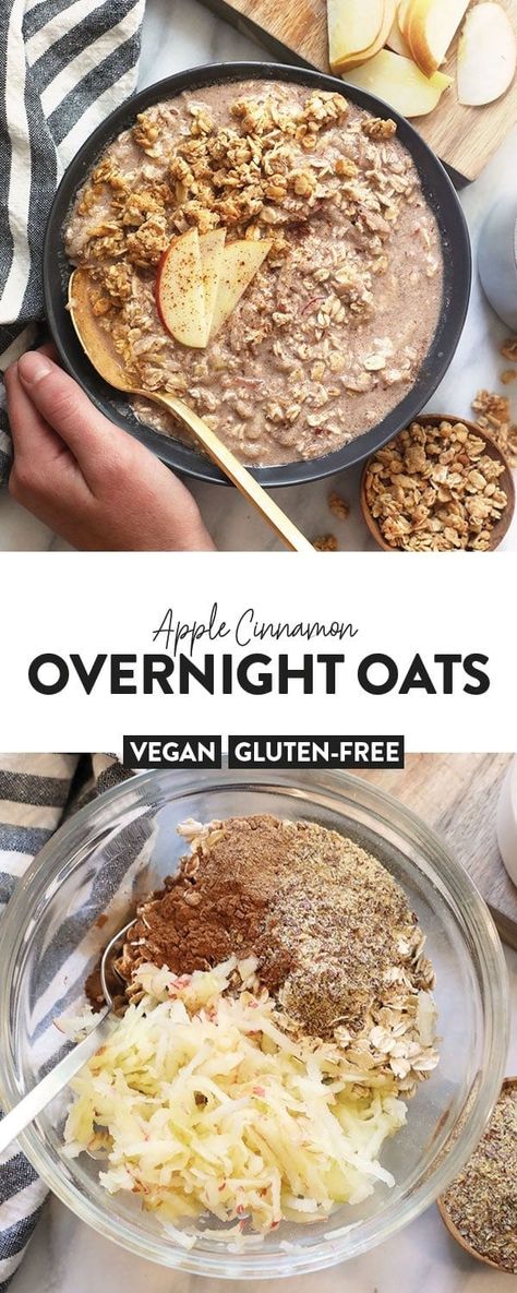 Cinnamon Overnight Oats Healthy, Overnight Oats Healthy Clean Eating, Apple Cinnamon Overnight Oats, Cinnamon Overnight Oats, Apple Overnight Oats, Peanut Butter Overnight Oats, Vegan Overnight Oats, Fit Foodie Finds, Oat Recipes Healthy