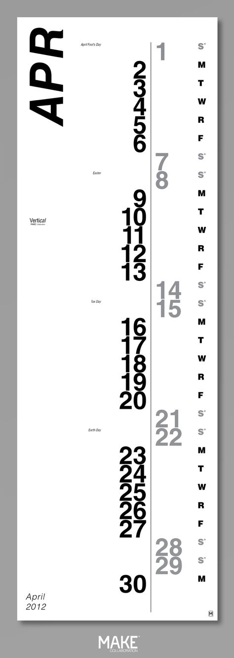 Normal calendars are just so, well, normal. This, though, is great! Vertical Calendar Design, Calendar Date Design, Day Calendar, Vertical Timeline Design, Calendar Week, Typographic Calendar, Typography Calendar, Timeline Graphic Design, Design Calendar