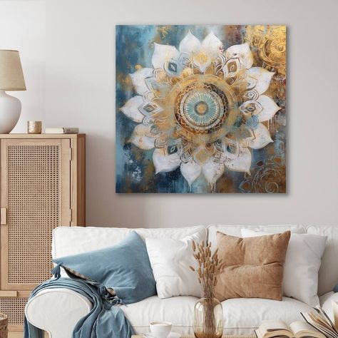 Designart Impresión en lienzo con mandala bohemio "White And Gold Mandala Ii" - Bed Bath & Beyond - 38086816 Mandala Canvas, Boho Mandala, Gold Mandala, Black Picture Frames, Gold Picture Frames, Framed Canvas Wall Art, Bungalow Rose, Framed Canvas Art, Framed Canvas Prints