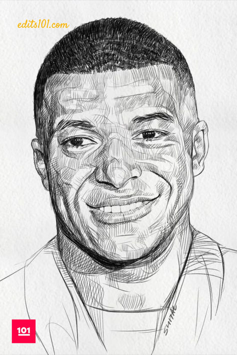 portrait drawing of Mbappe Mbappe Drawing Pencil, Soccer Drawing Ideas, Mbappe Sketch, Kylian Mbappe Drawing, Football Drawing Sketches, Football Players Drawing, Drawing Ideas Football, Footballer Drawing, Mbappe Drawing