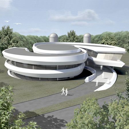 Architects Bernhardt + Partners have designed an astronomy centre in Heidelberg, Germany. Called House of Astronomy, the building will be used to give workshops and presentations about astronomy to school pupils, teachers and the public. According to the architects, the structure is based on the shape of a spiral galaxy; offices and seminar rooms wrap … Bamboo Roof, Landscape Architecture Plan, Circular Buildings, Round Building, Heidelberg Germany, Site Analysis, Spiral Galaxy, 3d Architecture, Architecture Concept Drawings