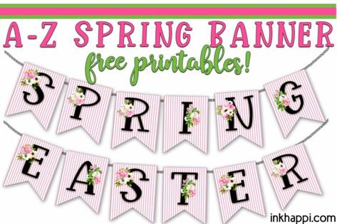 Printable Spring banner A-Z #freeprintable #spring #banner Spring Banner Ideas, Floral Banner Printable, Spring Banner Printable Free, Letter Banner Printable Free Pink, Spring Friends, Spring Banner, Free Banner, Heart Banner, Easter Activities For Kids