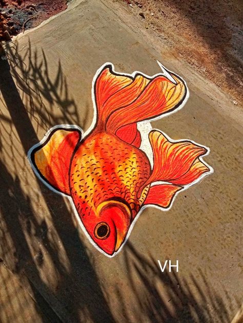 Fish Rangoli Designs, Fish Rangoli, Fish Kolam, Gods Drawing, Butterfly Rangoli, 3d Kolam, Birds Rangoli, Rangoli Photos, Art Rangoli