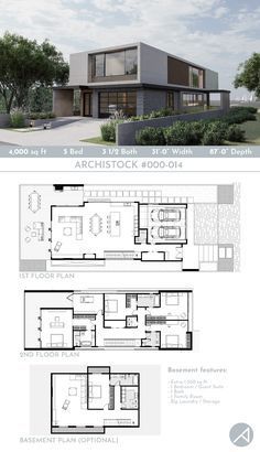 Minimalist House Plans 2 Floor, Minimalist House Floor Plan, 3storey House Design, Basement Plans Layout, 2 Storey House Design Modern Floor Plans, Modern Home Floor Plans, Open Concept Living Dining, Open Concept House Plans, Vacation House Plans