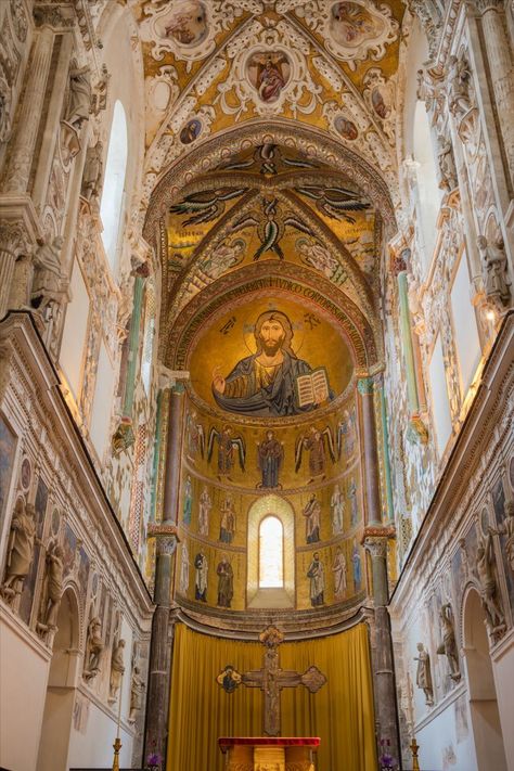 Sicily Italy Aesthetic, Norman Architecture, Cefalu Sicily, Christ Pantocrator, Italy Magazine, Cathedral Basilica, Cathedral Church, Italy Aesthetic, Sicily Italy