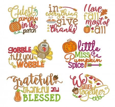 Fall Harvest Sayings Word Art Set 3 - 5x7, 6x10 & 8x8 Cricut Pictures, Thanksgiving Scrapbook, Embroidery Quotes, Fall Sayings, Embroidery Halloween, Thanksgiving Home Decor, Fall Embroidery, Fall Embroidery Designs, Creeper Minecraft