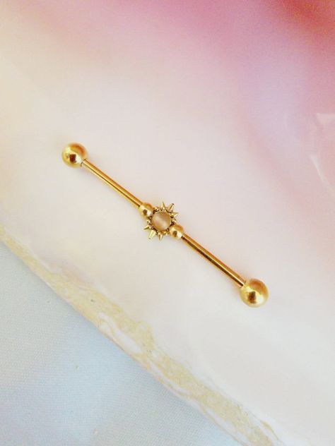 Industrial Piercing Jewelry Gold, Cute Industrial Piercing Jewelry, Gold Industrial Piercing, Cute Industrial Piercing, Ear Piercings Industrial, Industrial Piercing Jewelry, Eye Center, Industrial Jewelry, Industrial Barbell