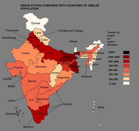 Map of Indian States compared to Countries With Similar Populations School Assignment Ideas, Population Density Map, Ancient India Map, Indian Map, Map Of India, Assignment Ideas, India History, Science Images, Cool Maps