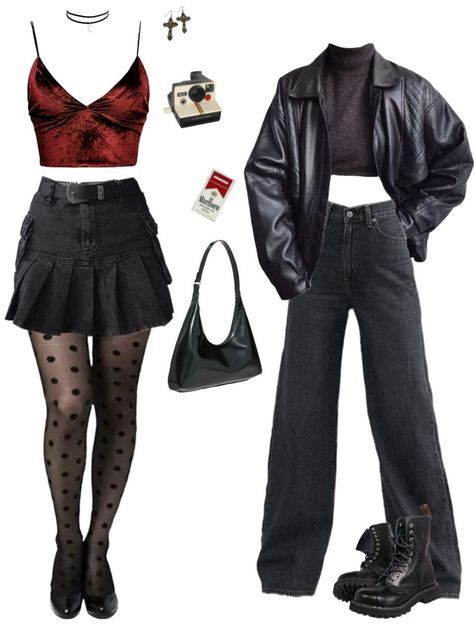 Red And Black Outfits Concert, Venus In Aries Aesthetic Outfit, Dark Edgy Outfits, Aries Venus Aesthetic Outfits, Aries Venus Outfits, Venus In Aries Style, Rockstar Outfit For Women, Rockstar Style, Rockstar Gf