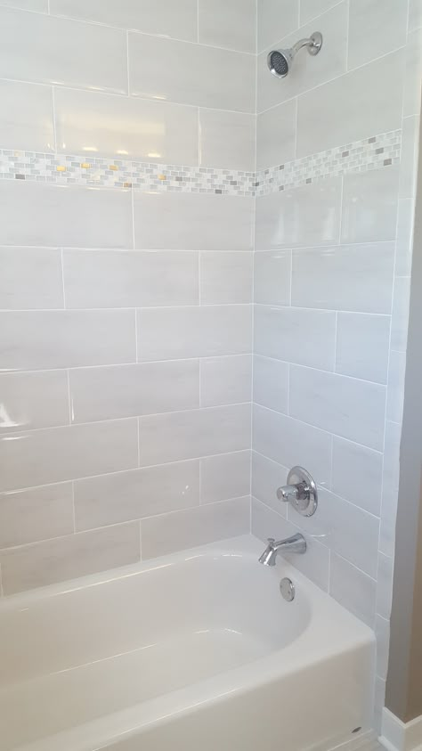 Large White Tile Tub Surround, Extra Large Tile Shower Ideas, Large Tile Shower Ideas Tub Surround, Tub Insert With Tile, Bathtub Tile Ideas Tub Surround, Tile Tub Surround Ideas, Bathtub Shower Combo Remodel, Bathtub Tile Surround Ideas, Bathroom Tub Tile Ideas