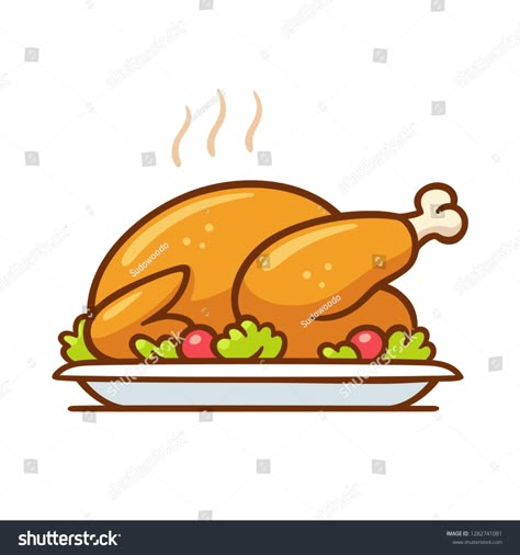 Roast turkey or chicken on plate, traditional Thanksgiving dinner clip art illustration. Simple cartoon style isolated drawing. #Ad , #sponsored, #traditional#Thanksgiving#dinner#plate Roasted Chicken Illustration, Cooked Turkey Drawing, Chicken Food Drawing, Cute Turkey Drawing, Dinner Tattoo, Turkey Sketch, Tiny Sketches, Turkey Clip Art, Thanksgiving Drawings