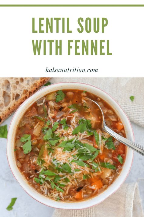 Lentil Soup with Fennel Recipes With Fennel Bulb, Fennel Soup Recipes, Soup Recipes With Fennel, Soup With Fennel, Sausage Fennel Soup, Fennel Lentil Soup, Cauliflower And Fennel Soup, Fennel And Lentil Soup, Zucchini And Fennel Soup