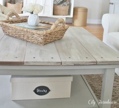 Hemnes Beautified Barnboard Coffee Table - IKEA Hackers Barnwood Coffee Table, Ikea Coffee, Coastal Coffee Table, Brown Coffee Table, Table Ikea, Ikea Table, Gold Living Room, Ikea Hackers, Beach Ideas