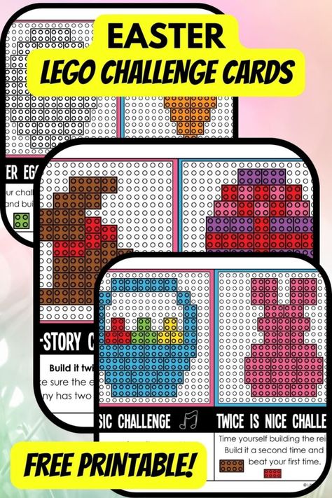 Easter Lego Challenge, Lego Challenge Cards, Lego Stem Challenge, Lego Cards, Easter Stem Activities, Spring Science Activities, Lego Easter, Lego Printables, Library Centers