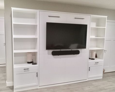 The #1 Murphy Bed - Portland Closet | Free Design to Install Murphy Bed With Tv, Wall Murphy Bed, Bed With Tv, Flood Proof House, Rental House Decorating, Wall Bed Designs, Murphy Bed Office, Murphy Bed With Sofa, Luxury Room Decor