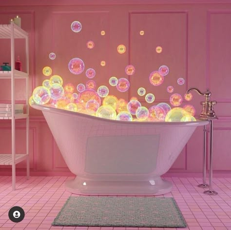 Pink Public Bathroom, Bathroom Exhibition, Retro Wave Aesthetic, Witch Film, Dr Teals, Bubble Witch, Wedding Booth, Wave Aesthetic, Extravagant Homes