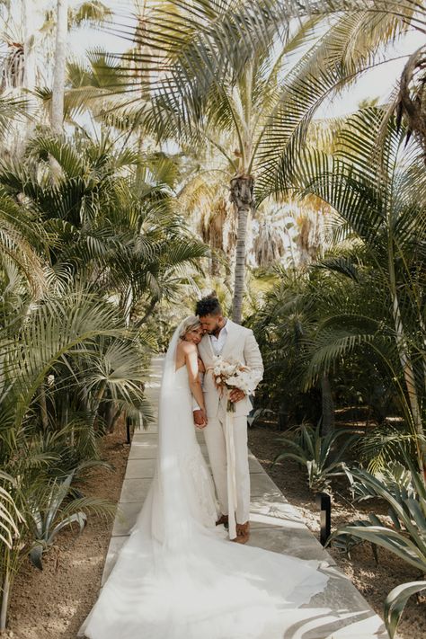 Tropical Boho Acre Baja Wedding in Neutral Tones | Junebug Weddings Trendy Beach Wedding, Modern Boho Beach Wedding, Island Wedding Photos, Resort Wedding Photography, Tropical Micro Wedding, Tropical Wedding Pictures, Destination Wedding Photo Ideas, Tropical Wedding Groom Attire, Timeless Beach Wedding