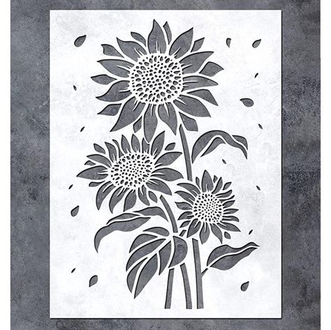 Pola Stensil, Stensil Bunga, Sunflower Stencil, Stencil Wood, Floral Stencil, Stencil Painting On Walls, Stencil Printing, Wall Art Crafts, Painting Templates