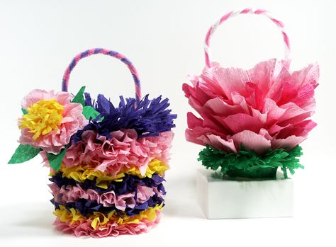 More crepe paper May Day baskets =) May Day Traditions, Little Baskets, May Baskets, Diy Streamers, The Frugal Crafter, May Day Baskets, April Crafts, Diy Pinata, Basket Crafts