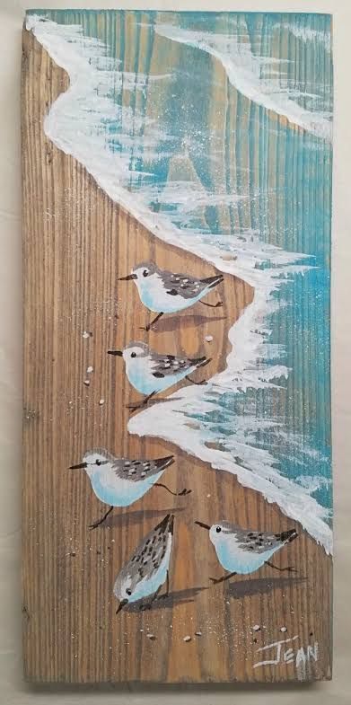 Beach Art Painting, Vertical Wall Art, Green Mugs, Beach House Interior, Japan Design, Wood Painting, Beach Crafts, Driftwood Art, Beach Painting