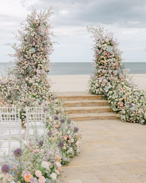 Wedding Colors 2024, May Wedding Colors, Beach Wedding Arch, Sunset Beach Weddings, Rustic Wedding Colors, Romantic Theme Wedding, Tropical Florals, Romantic Wedding Ceremony, Wedding Decoration Ideas