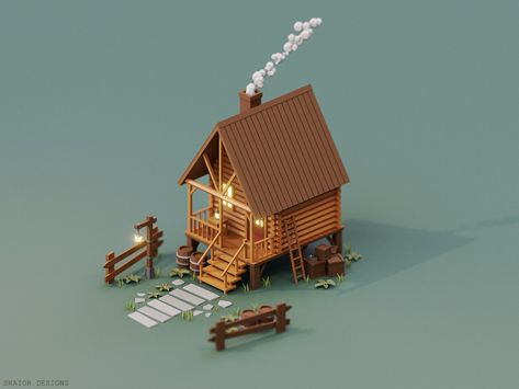 Low Poly Isometric, Cat Shrine, Isometric Map, Japanese Shrine, Simple Building, Low Poly Games, Modern Graphic Art, Cartoon House, Vintage House Plans