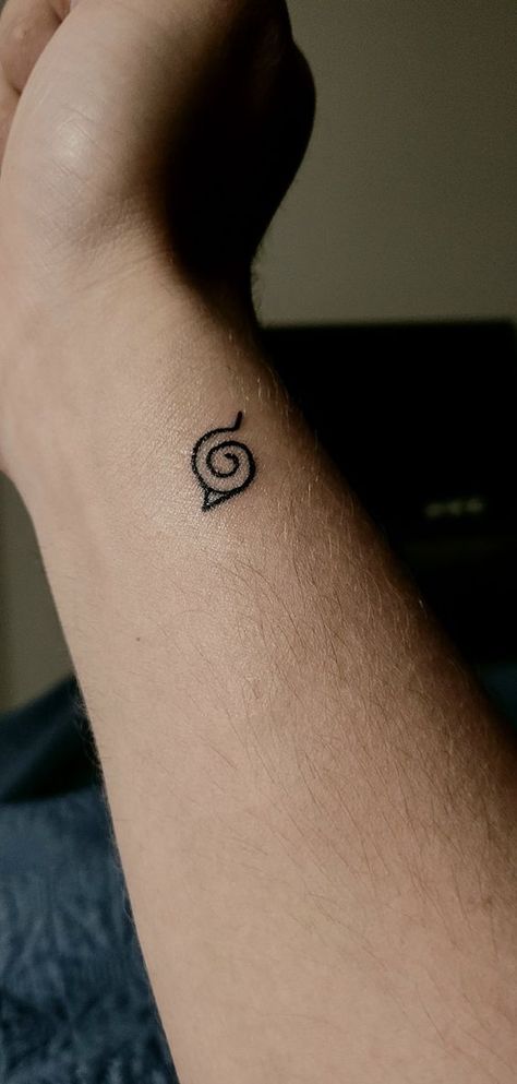 Tiny Naruto Tattoos, Hidden Leaf Tattoo, Naruto Tattoo Ideas Small Symbols, Simple Naruto Tattoo Ideas, Subtle Naruto Tattoos, Anime Small Tattoo Ideas, Naruto Minimalist Tattoo, Anime Finger Tattoos, Naruto Tattoo Ideas Minimalist