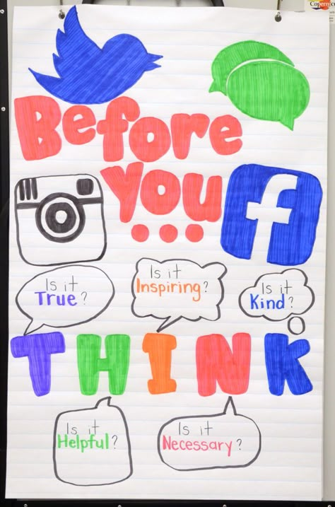 Remember to take a moment to think before you post. Netiquette Poster Drawing, Slogan About Social Media, Think Before You Click Slogan, Think Before You Click Poster, Think Before You Click, Think Before You Click Poster Slogan, Think Before You Click Poster Ideas, Netiquette Poster, Responsible Use Of Social Media Poster