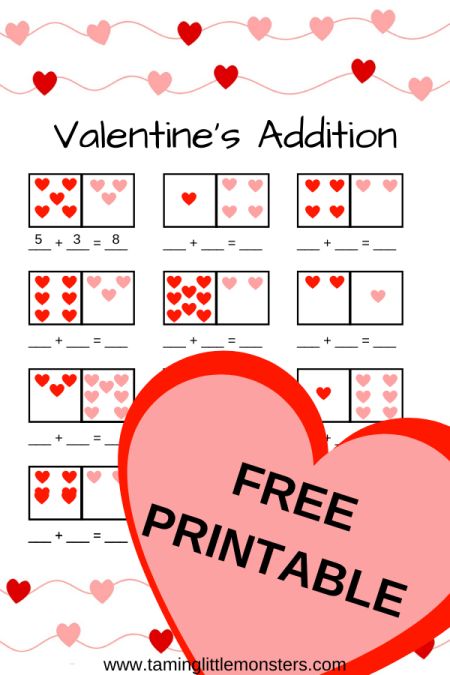 Valentine Math Worksheet, Valentine Math Activities, Valentine Worksheets, Addition Worksheet, Kindergarten Valentines, Math Valentines, February Ideas, February Valentines, Preschool Valentines